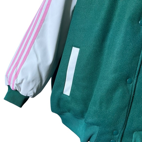 Adidas Originals SST VRCT Jacket Green Pink Trefoil Oversized Varsity NWT - Picture 5 of 8